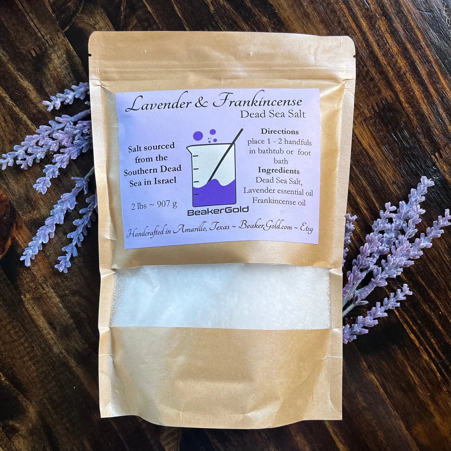 Lavender & Frankincense Dead Sea Salt BeakerGold